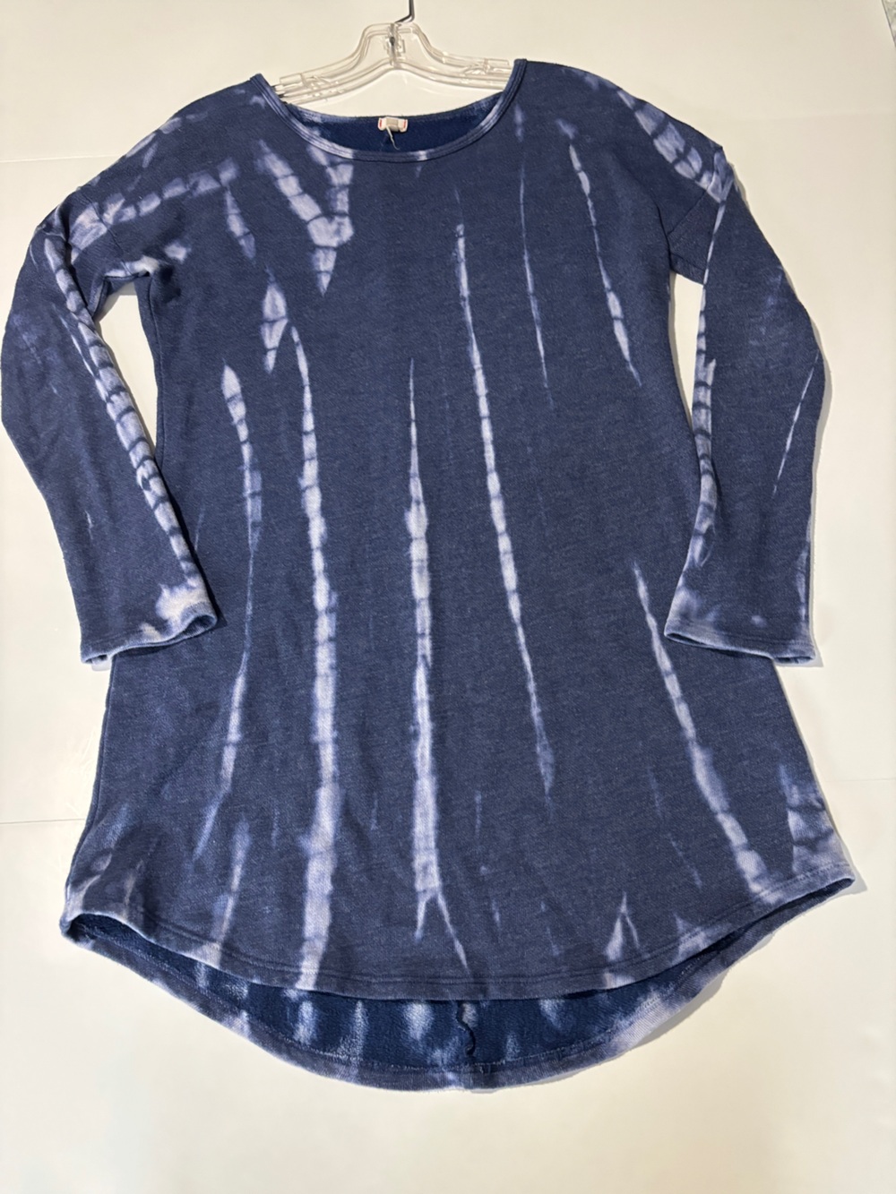 T.La Anthropologie Navy Shibori Tie-Dye Knit Long Sleeve Dress - Small